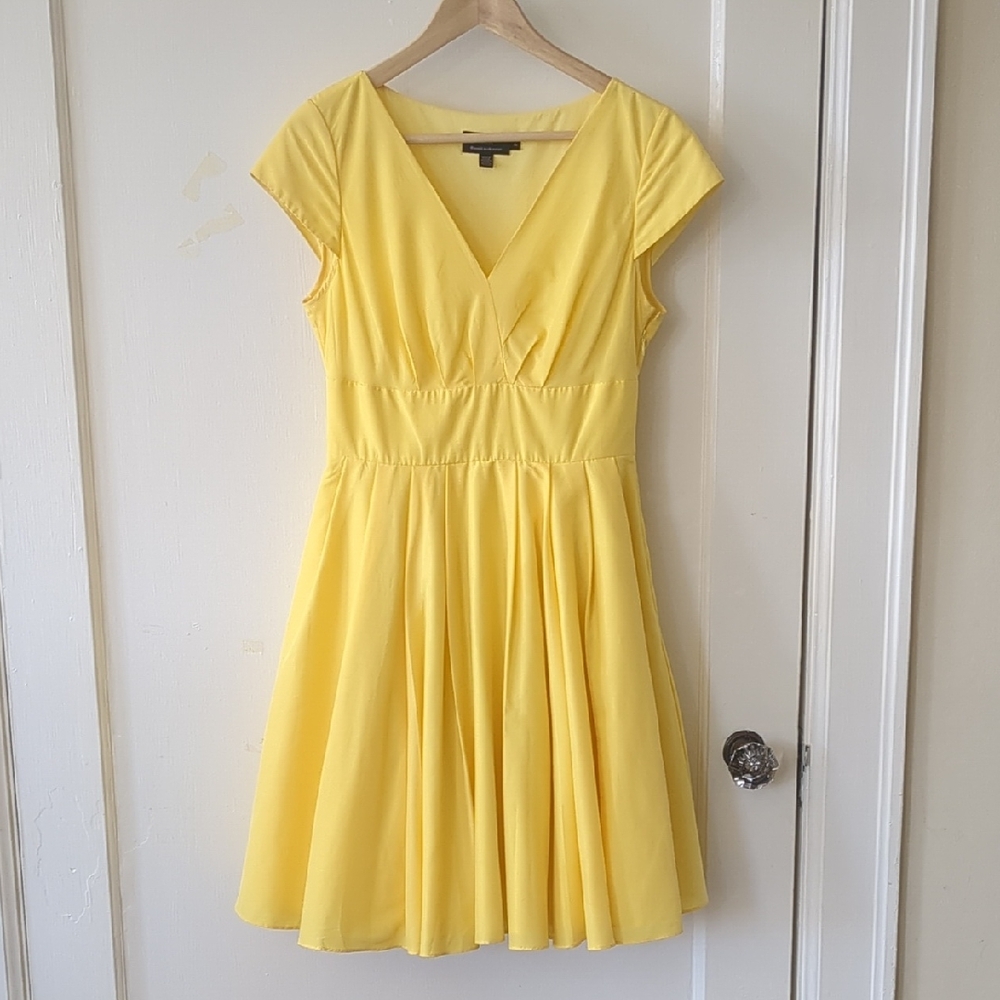 Ted Baker Yellow Flutter Sleeve Fit and Flare Dress